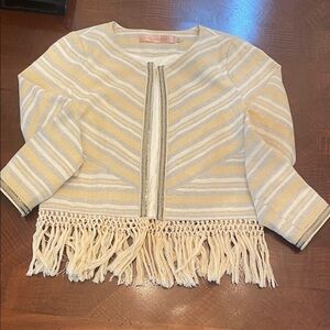 ESQUALO Fringe Blazer with Cream and Yellow Stripes